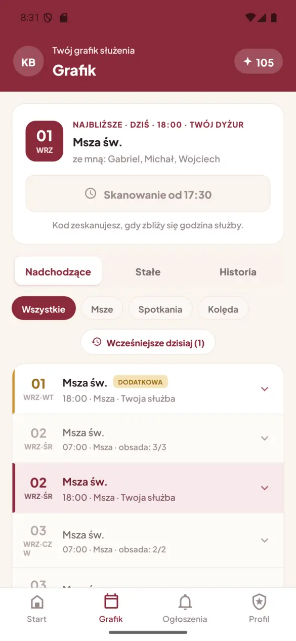 Mobilny grafik służb w Sanktus Liturgia